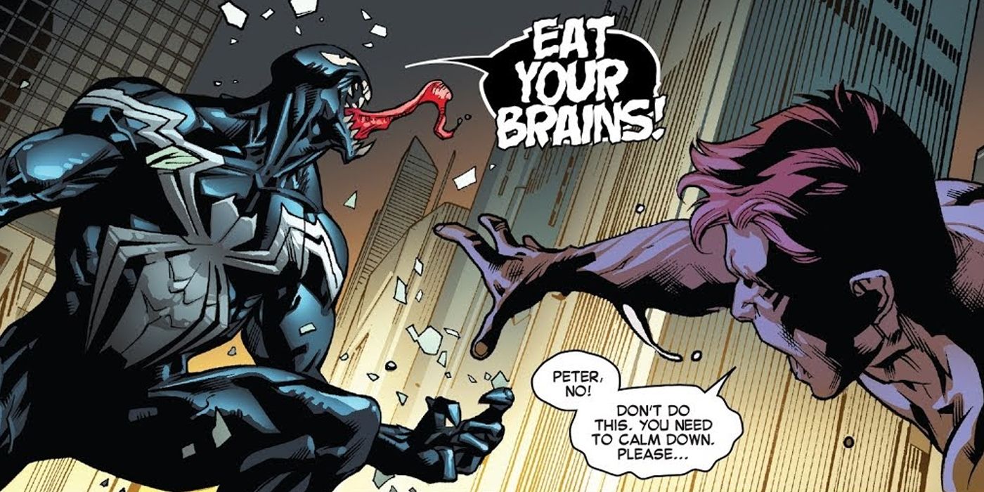 Flash warning Peter to calm down as his rage infects the Venom symbiote