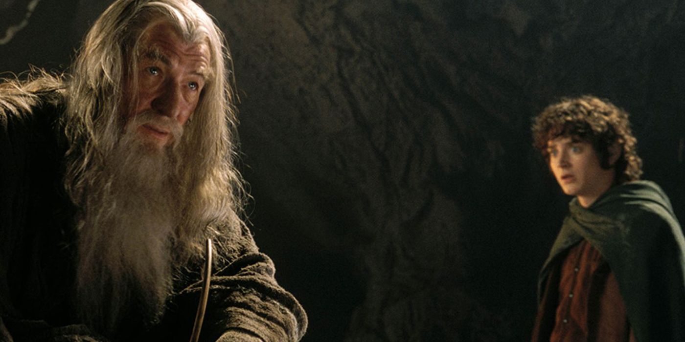 Gandalf (Ian McKellan) talks with Frodo Baggins (Elijah Wood) in the Fellowship of the Ring