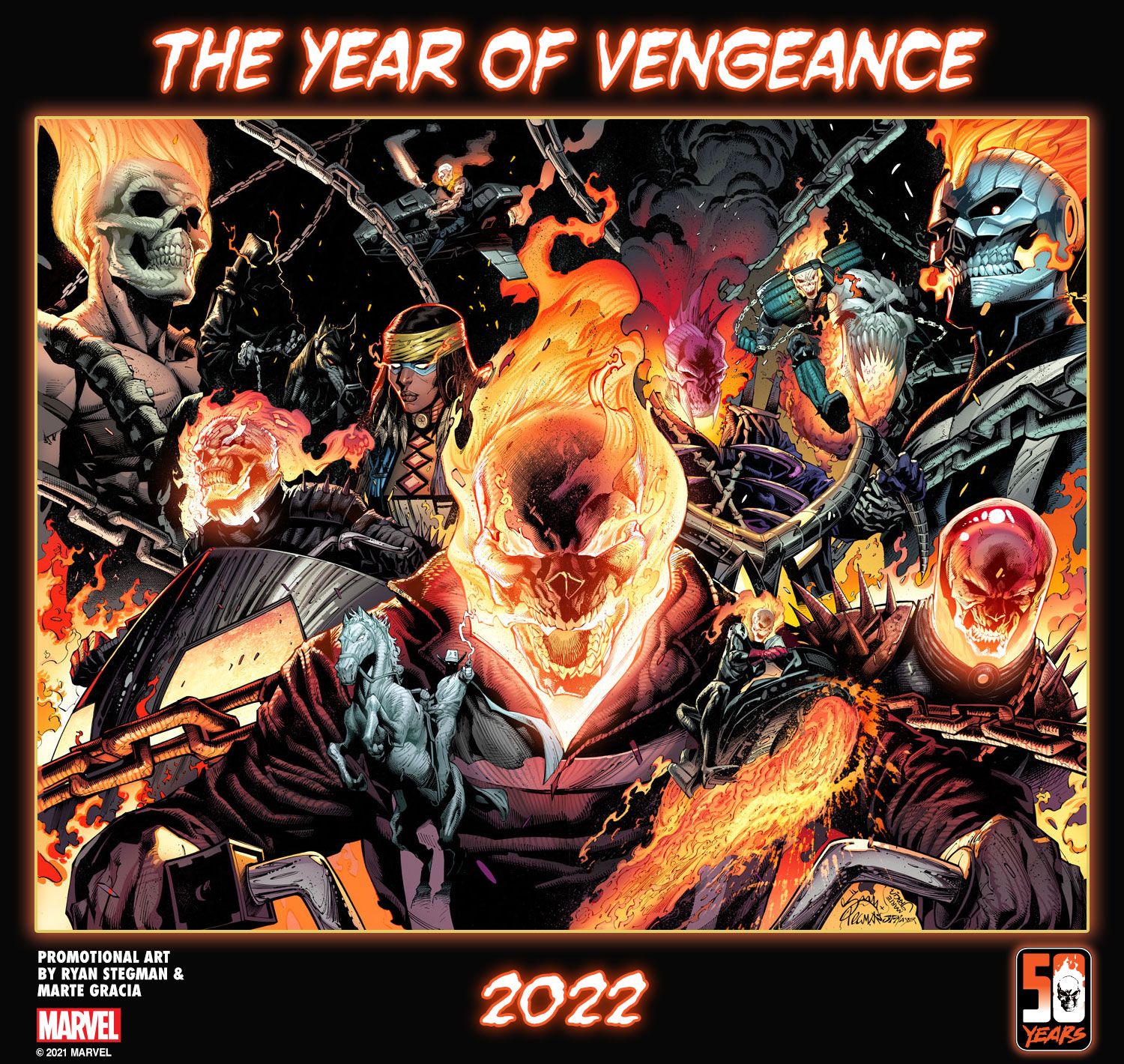 Johnny Blaze leads the charge for Ghost Rider 50 Years of Vengeance in 2022 in art by Ryan Stegman