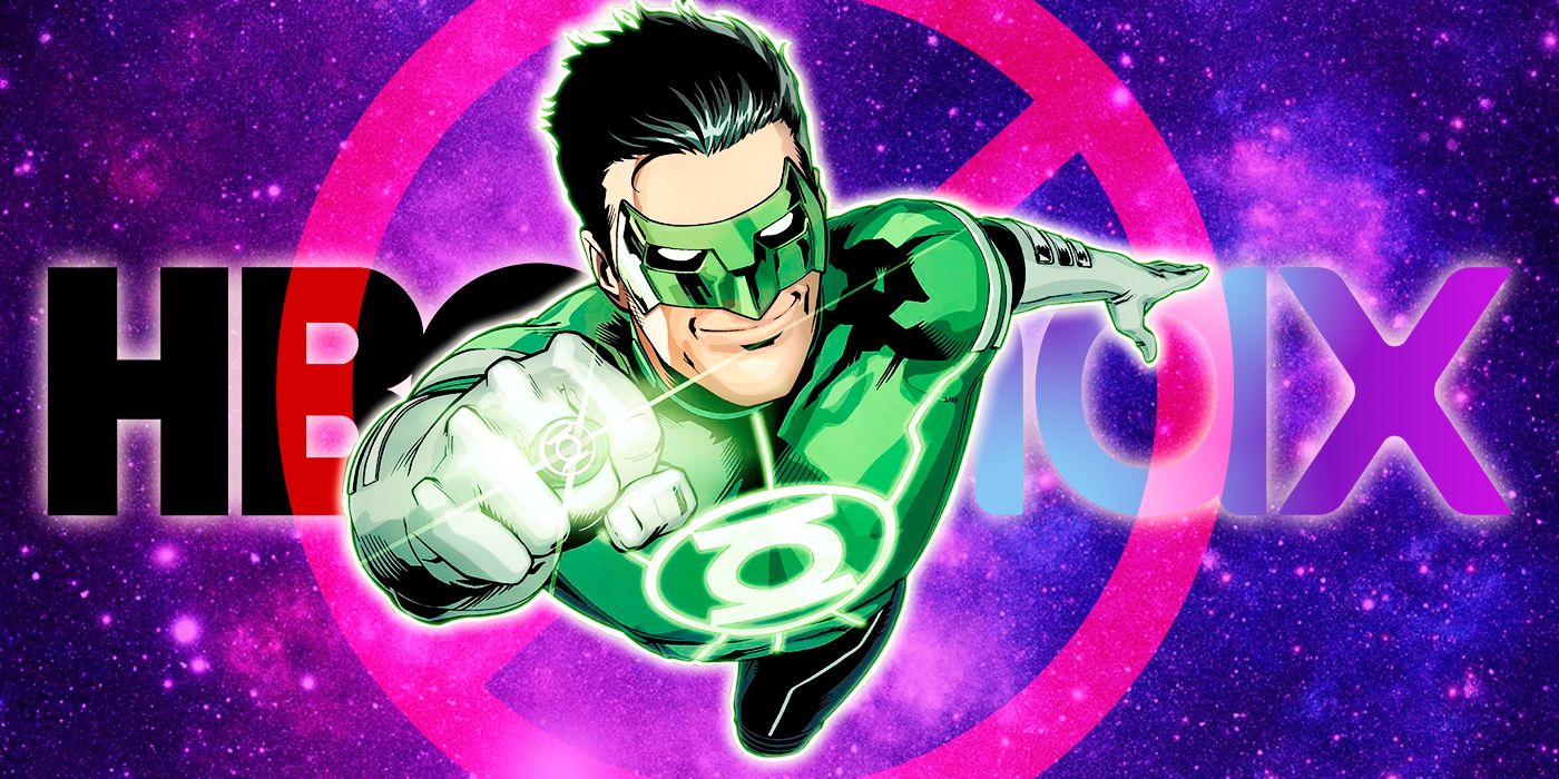 Green Lantern Kyle Rayner in front of an HBO Max logo against a no symbol.