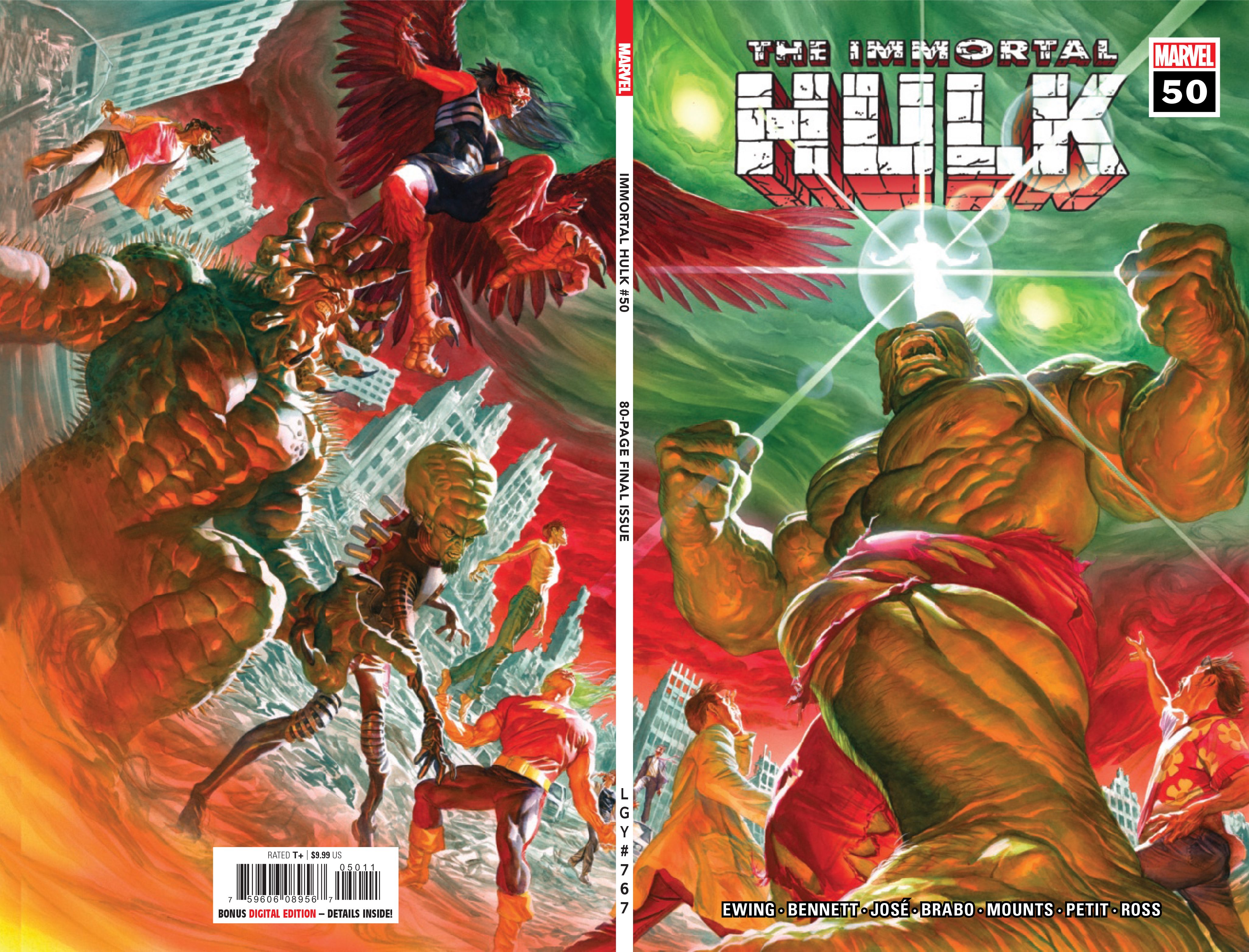 Covers for Hulk #50, by Al Ewing and Joe Bennett.