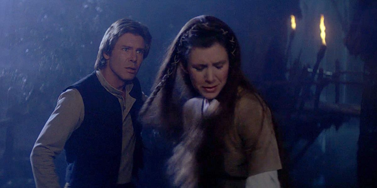 Han and Leia having an argument on Endor in The Return of the Jedi