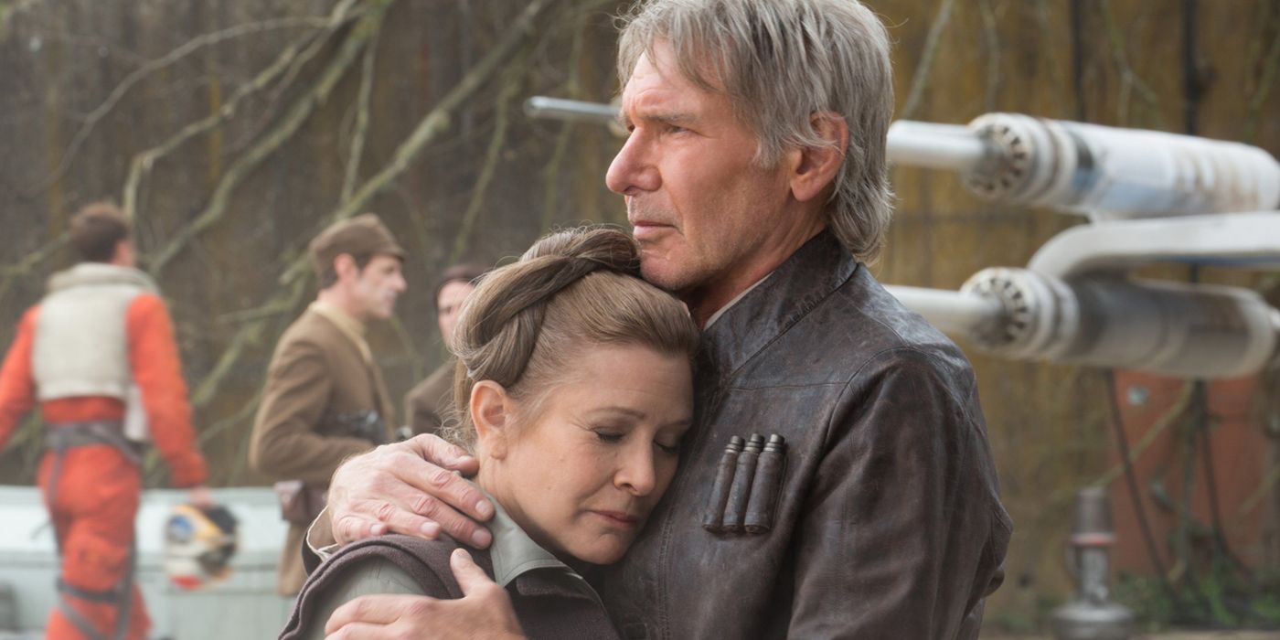 Han and Leia hugging in The Force Awakens