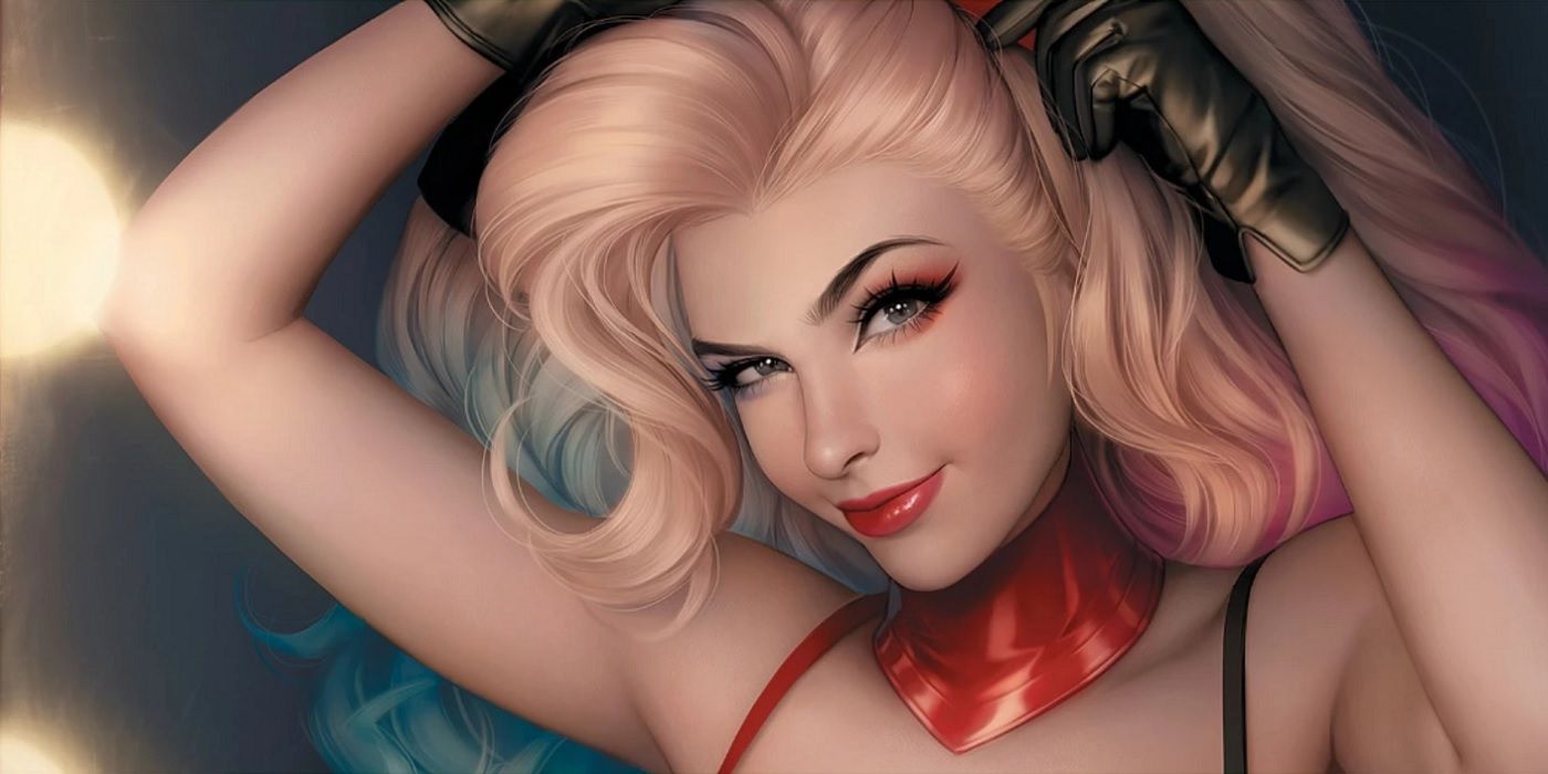 Dr Harleen Quinzel fixing her hair on the cover to Harley Quinn 1 Infinite Frontier by Warren Louw