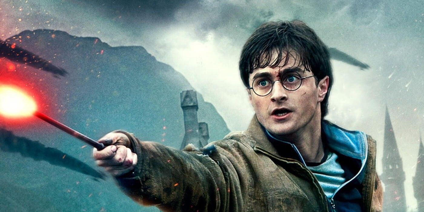 Harry Potter escalando Expelliarmus para Harry Potter e as Relíquias da Morte: Parte 2