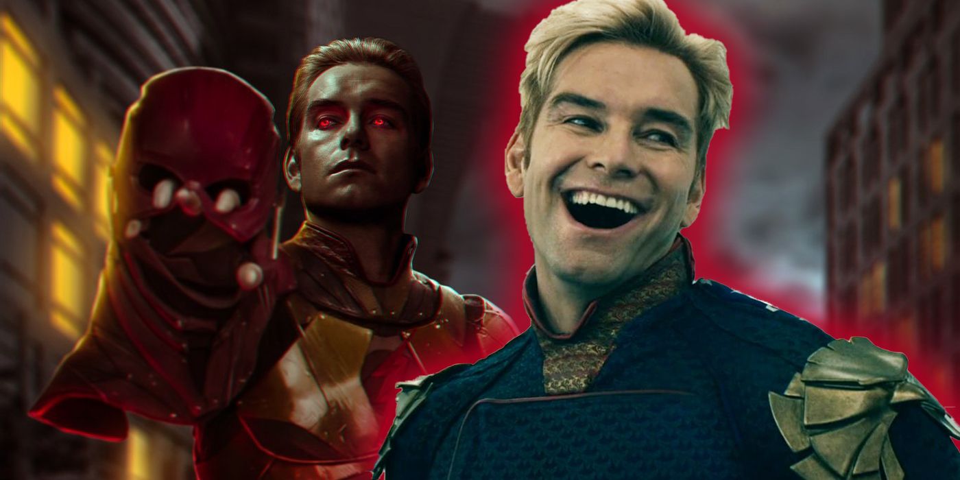 Antony Starr's Homelander from The Boys next to art of him as the Reverse Flash.