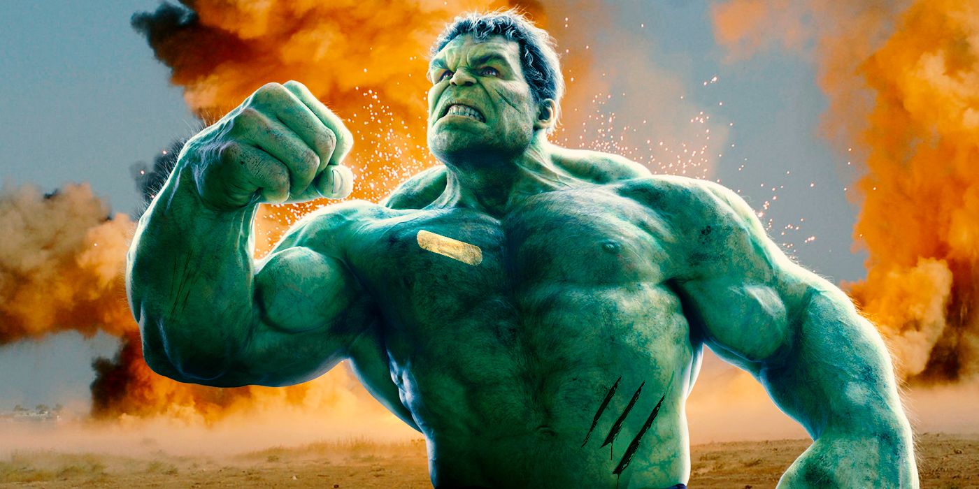 The MCU's Incredible Hulk with an explosion behind him.