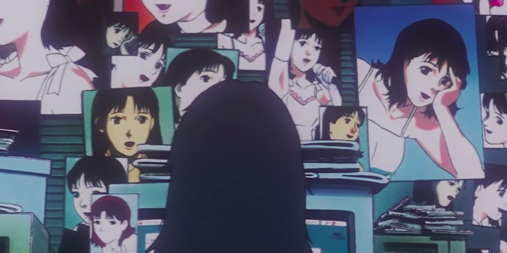 Mima surrounded by images of herself in Perfect Blue