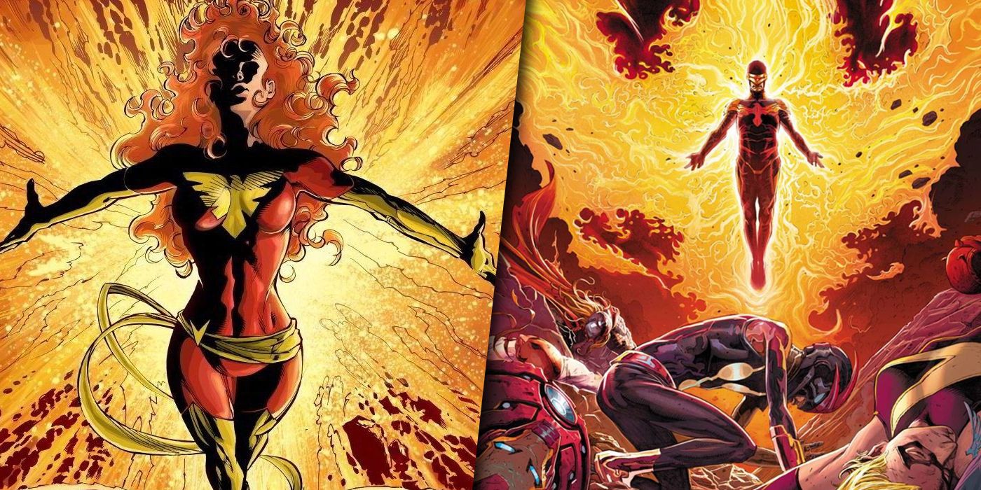 Jean Grey and Cyclops as Dark Phoenix split image