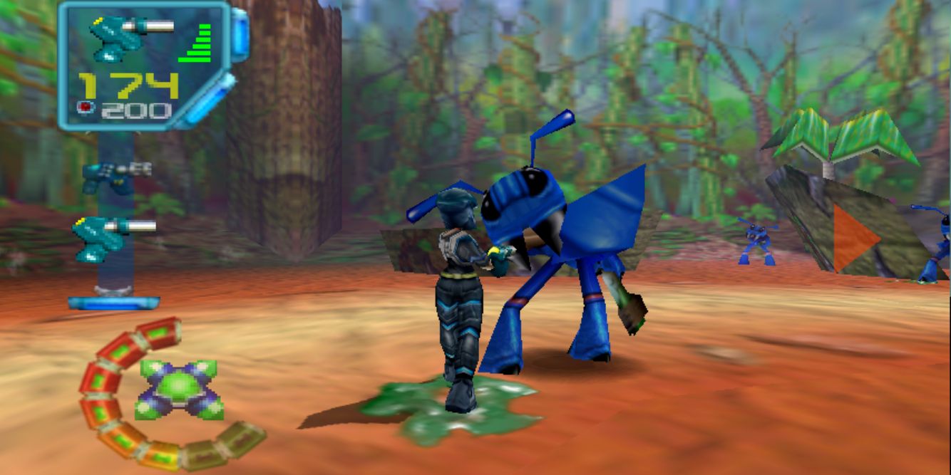 A giant alien ant attacks in the Nintendo 64's Jet Force Gemini