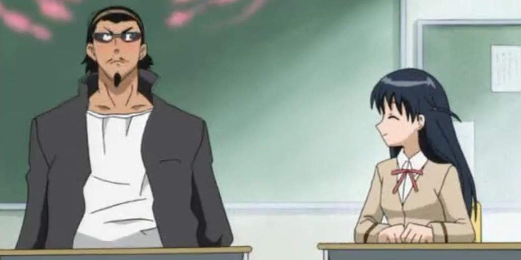 Kenji and Tenma in a classroom in School Rumble.