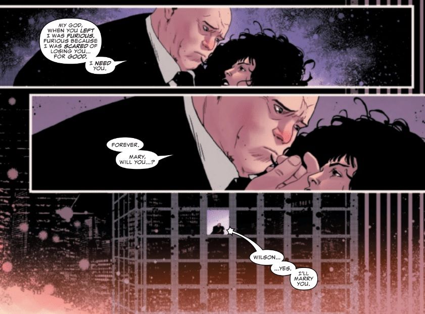 Kingpin asks Typhoid Mary to marry him.
