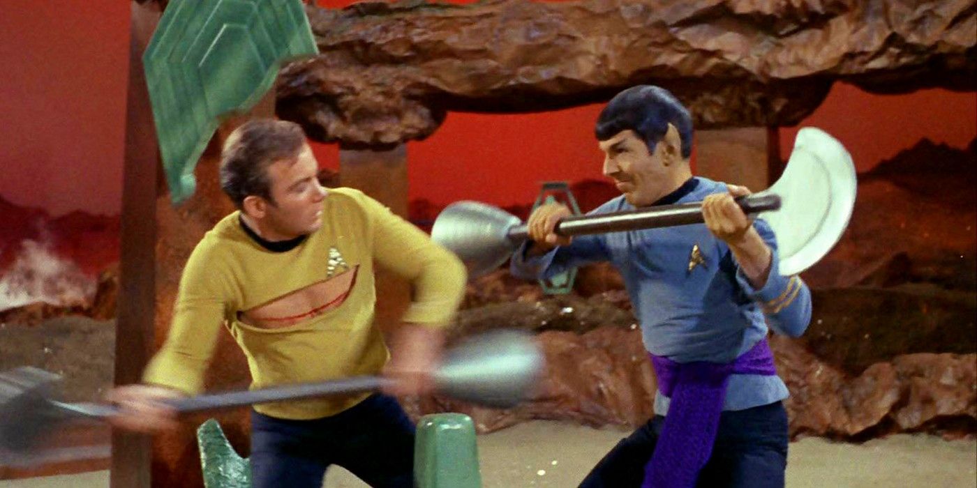 Kirk and Spock fighting in Amok Time