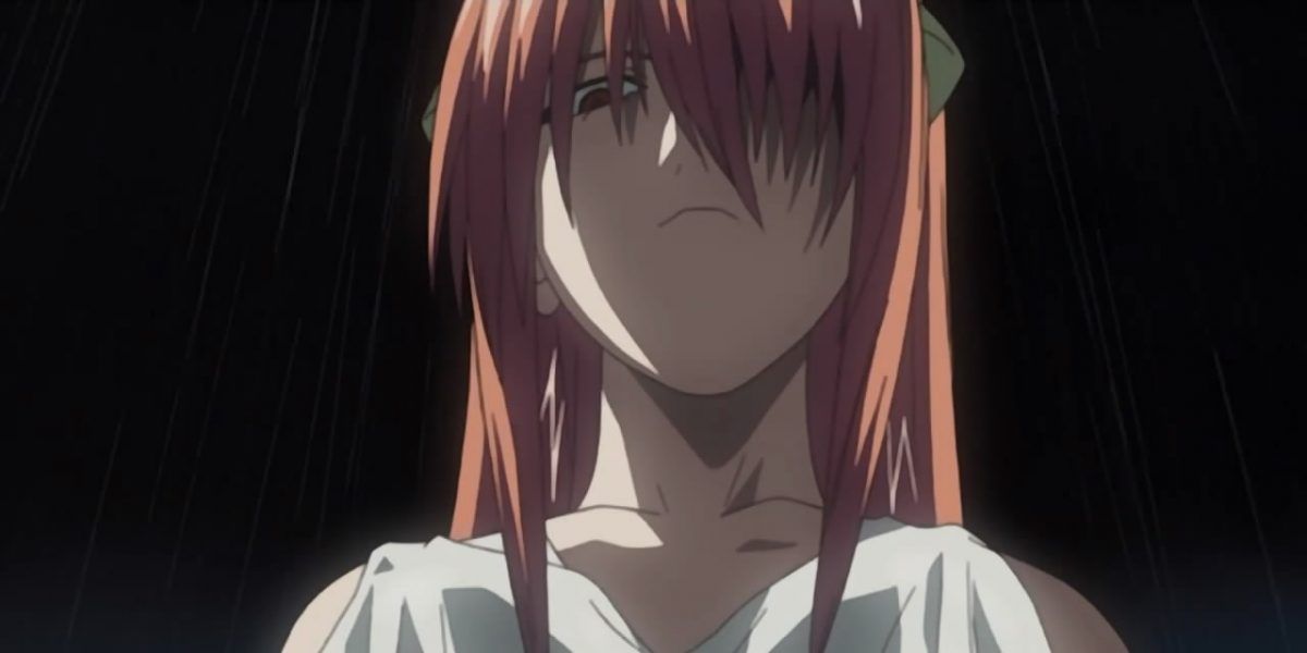 Lucy looking angry in Elfen Lied