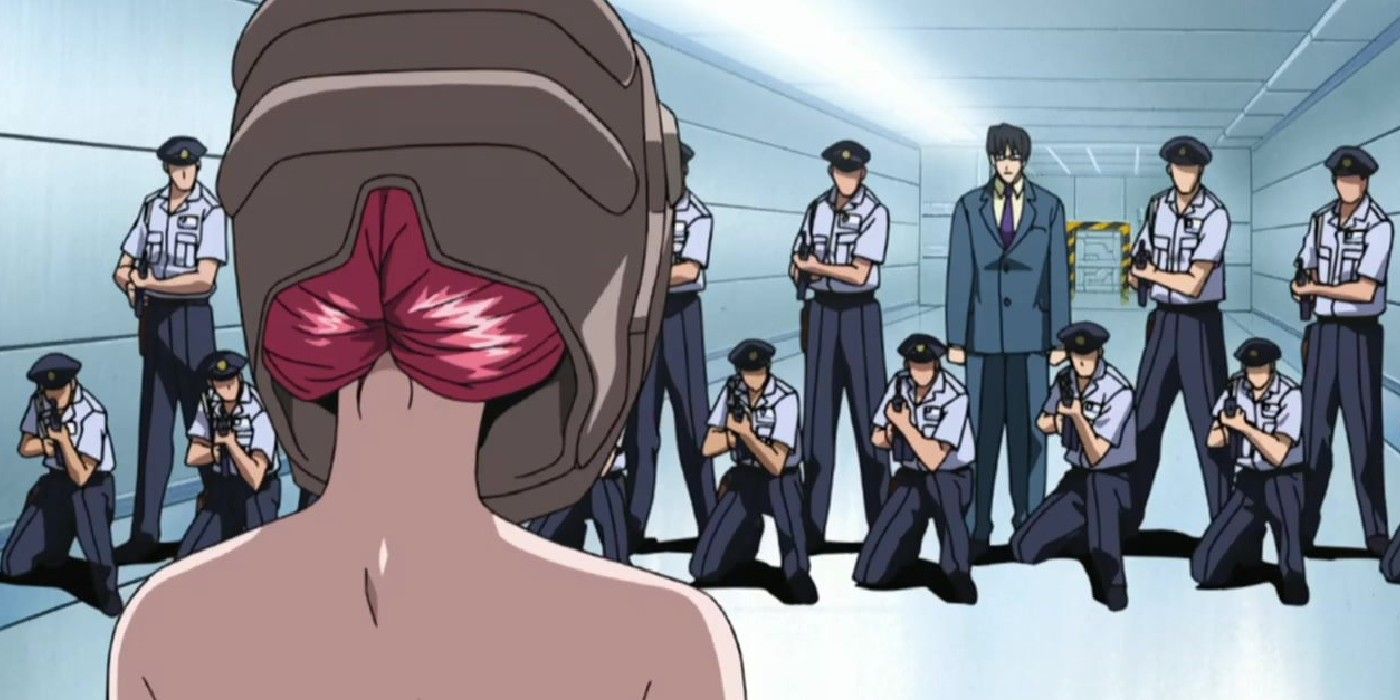 Lucy faces security in a research facility in Elfen Lied
