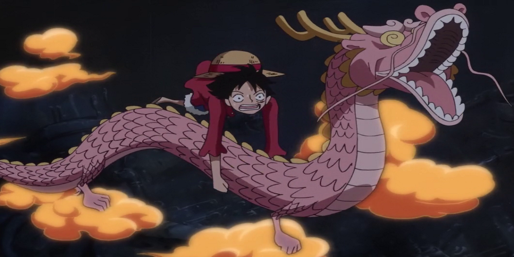 Luffy riding Momonosuke