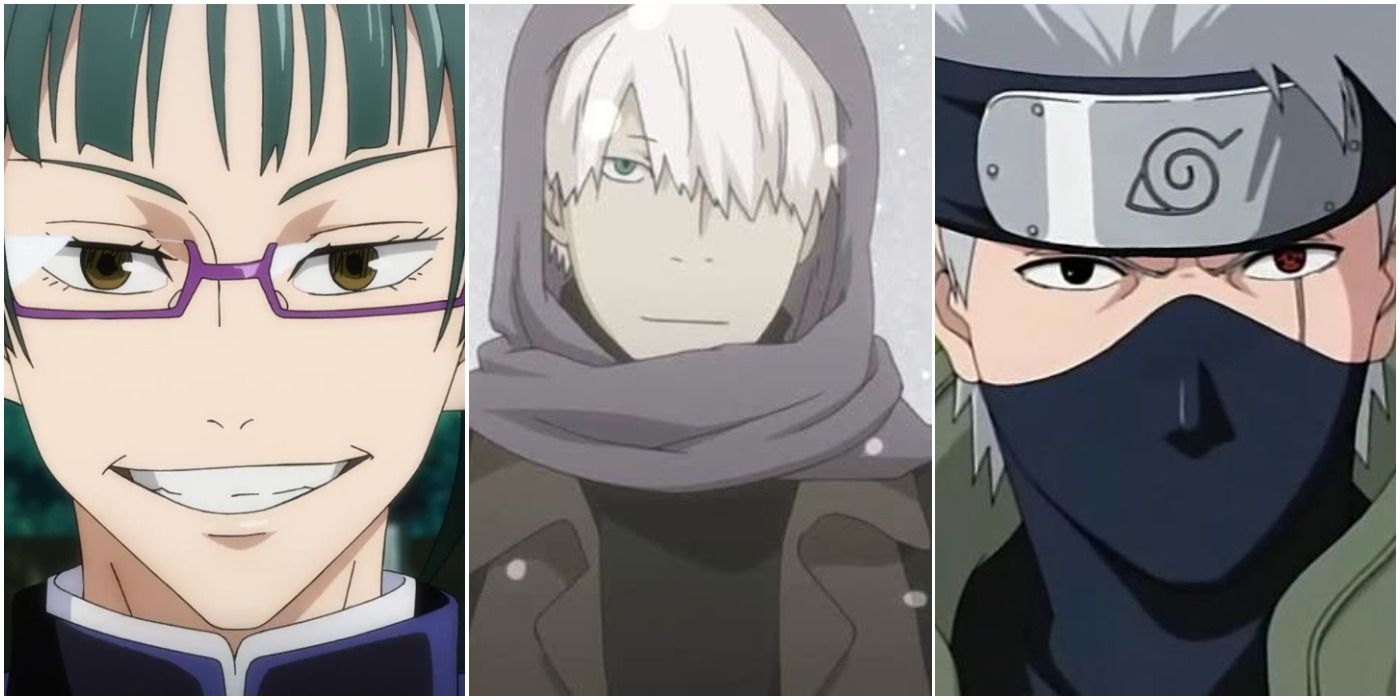 Maki grinning (left); Ginko in snow (center); Kakashi looking determined (right)