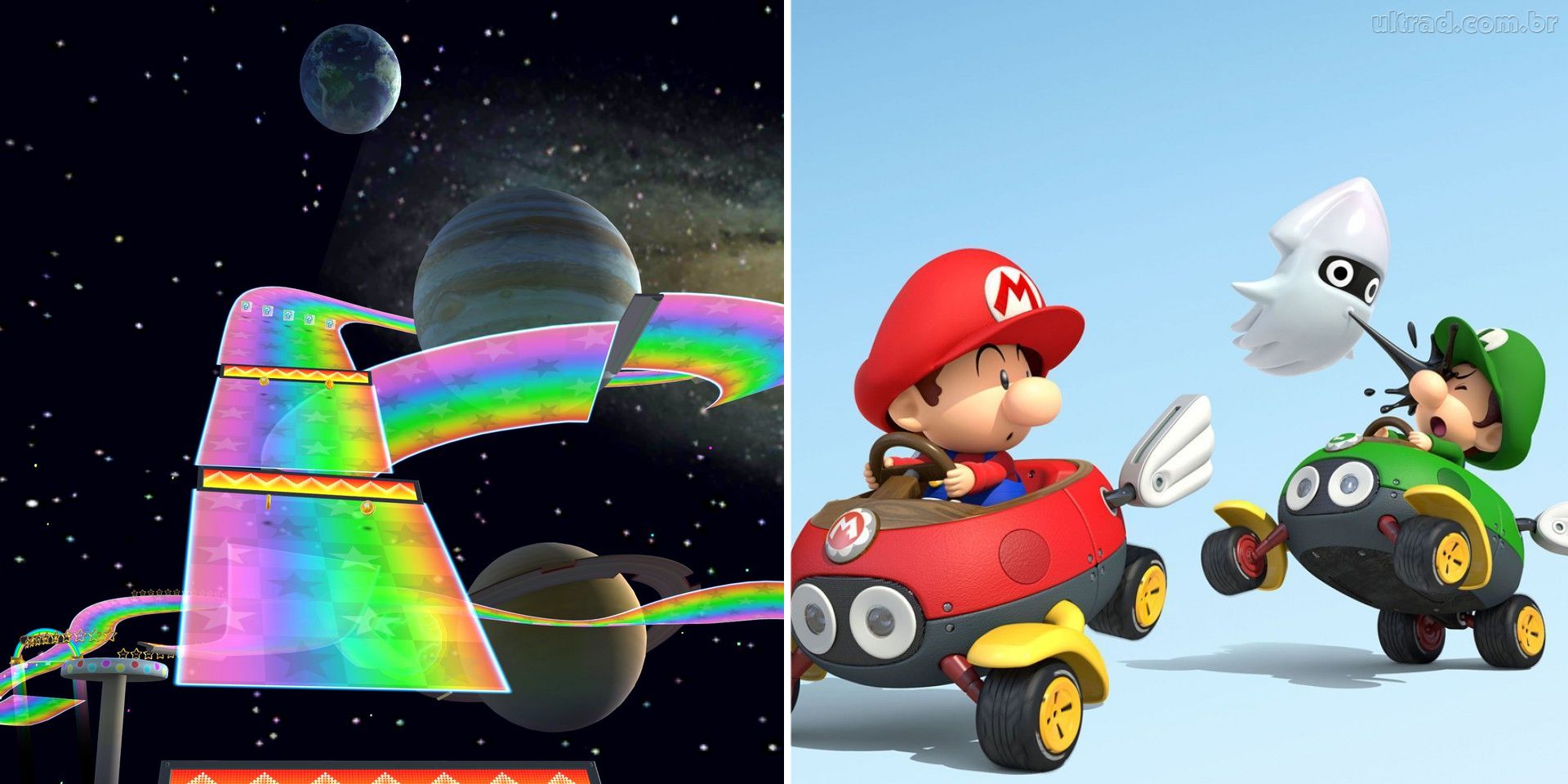 Mario Kart 7 Rainbow Road with baby Mario and Baby Luigi