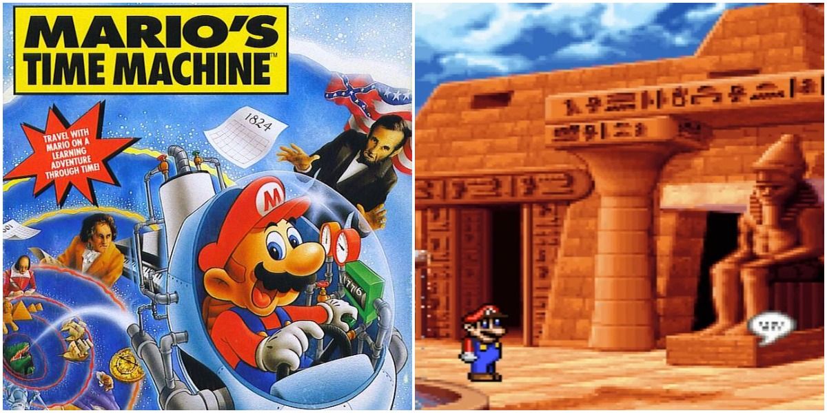 Mario's Time Machine box art compared to Mario in Alexandria