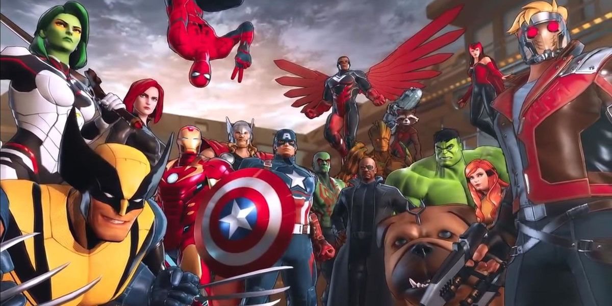 Several Marvel Heroes pose in Marvel Ultimate Alliance 3