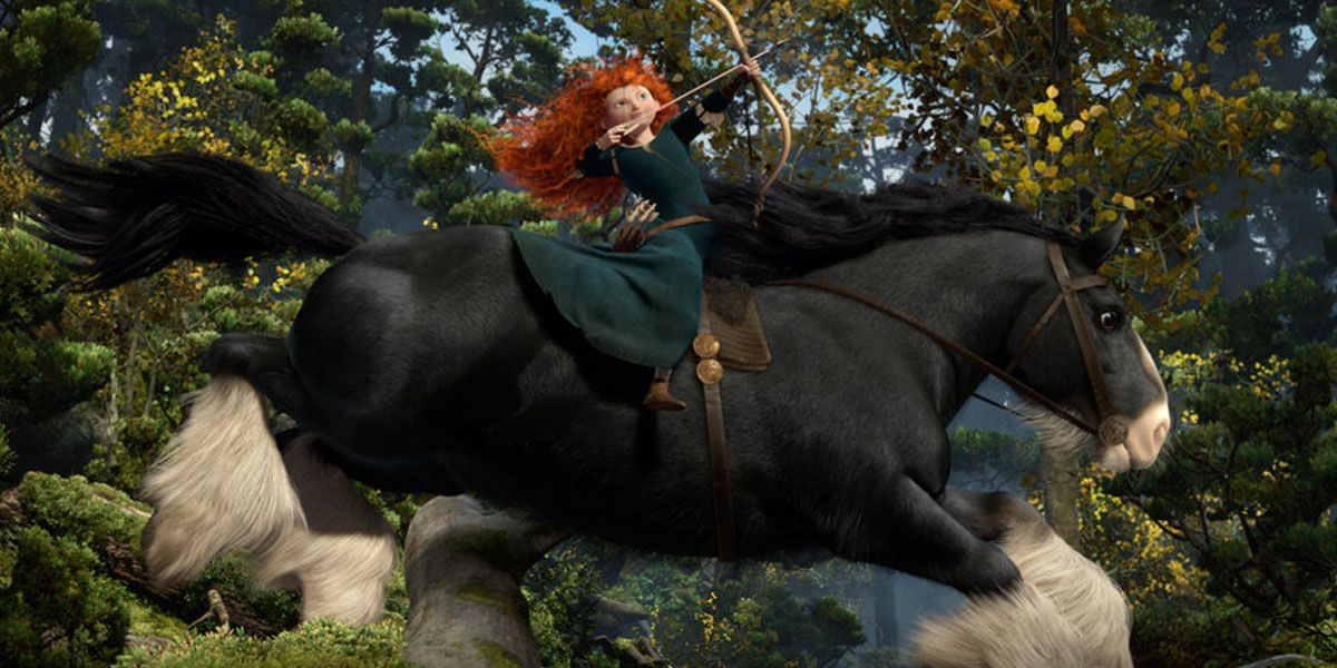Merida shoots an arrow on horseback
