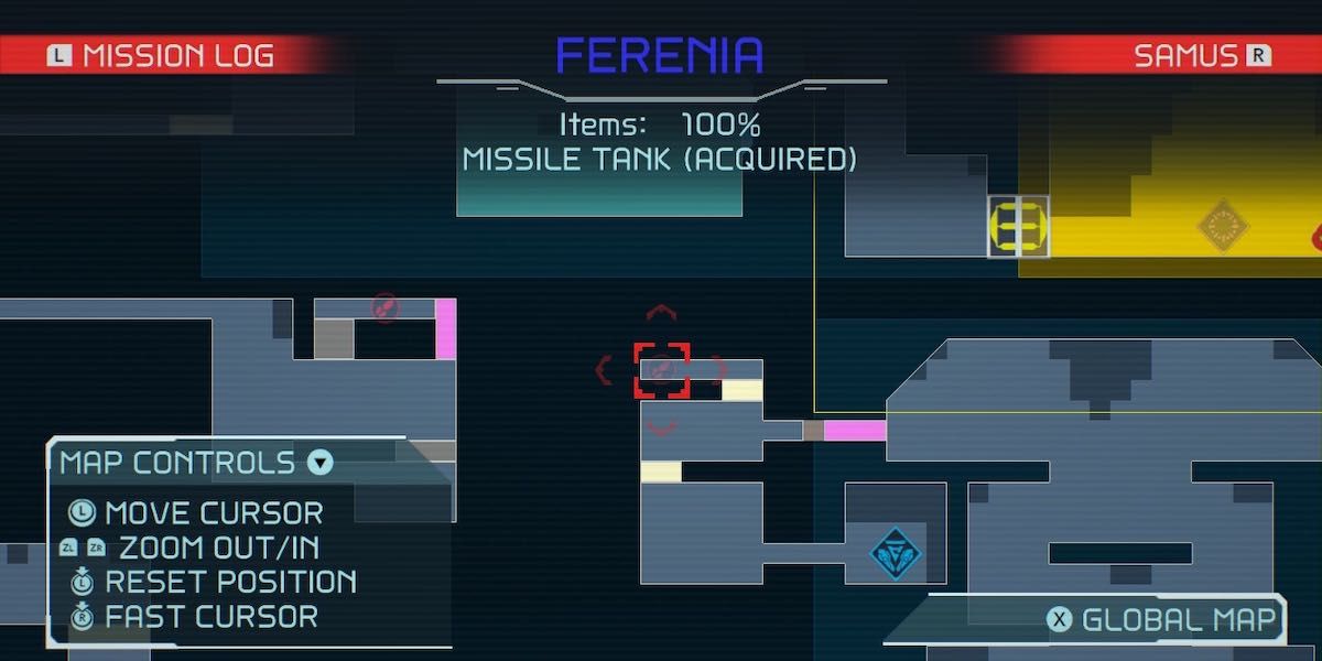 Metroid Dread Ferenia Missile Tank 3 map location.