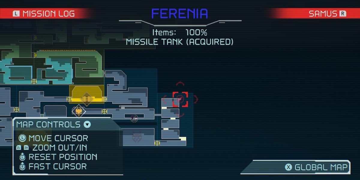 Metroid Dread Ferenia Missile Tank 6 map location.