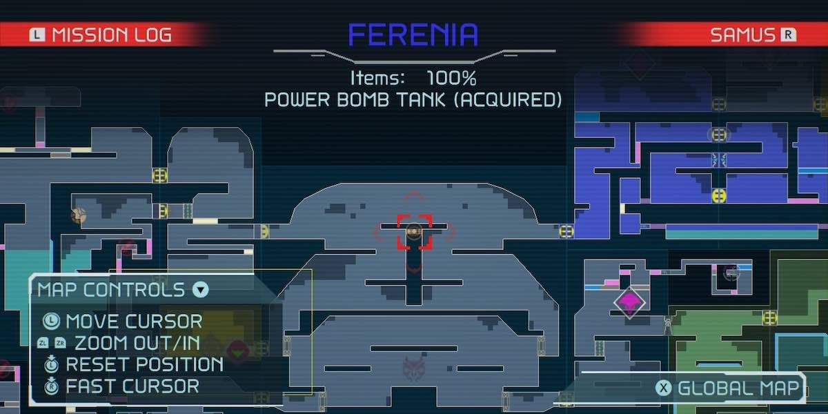 Metroid Dread Ferenia Power Bomb Tank 1 map location.