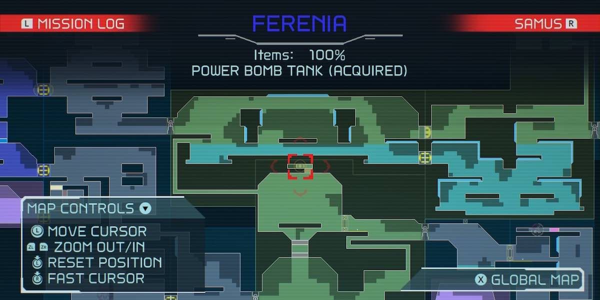 Metroid Dread Ferenia Power Bomb Tank 2 map location.