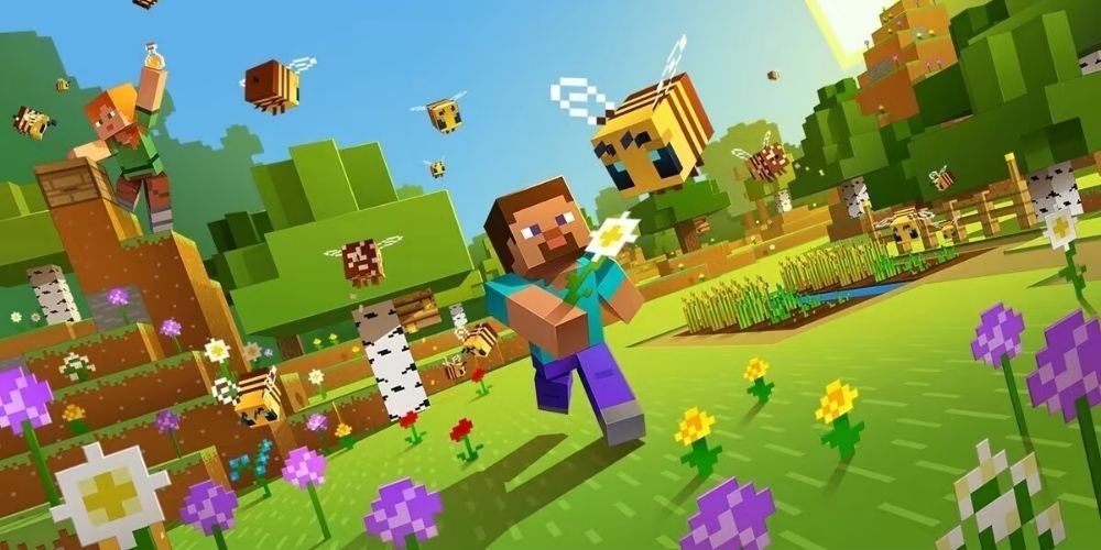 Minecraft Steve Chasing Bumblebee