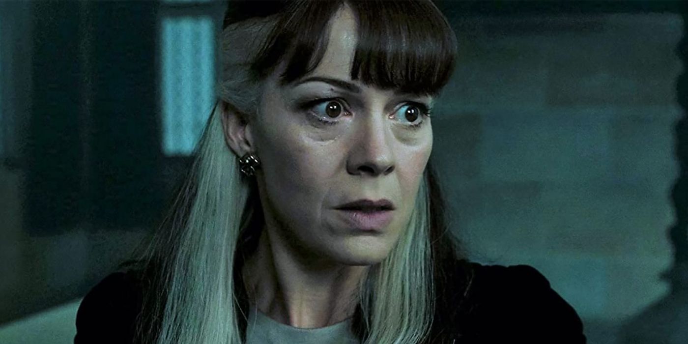 Narcissa Malfoy looking scared in Harry Potter and the Deathly Hallows