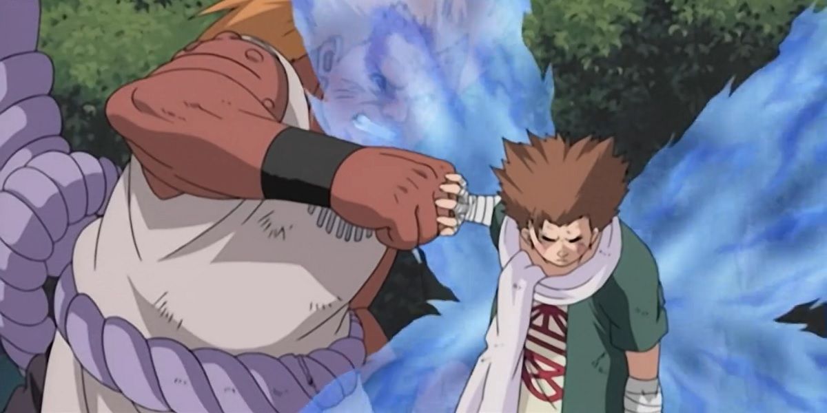 Choji fighting Jirobo in Naruto.