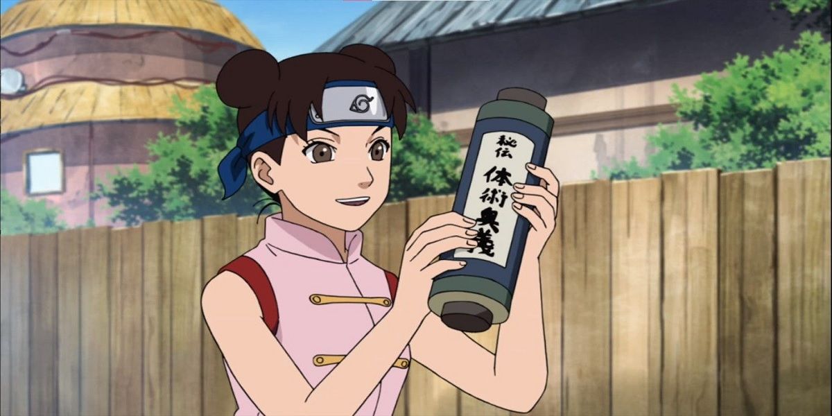 Tenten holding a scroll from naruto