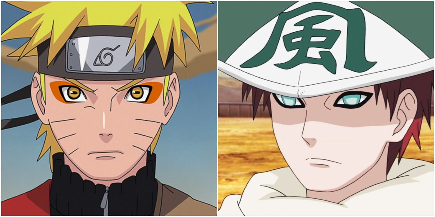 Naruto in sage mode (left); Gaara in Kazekage uniform (right)