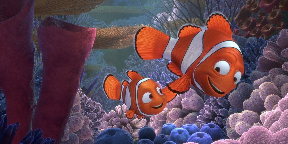 Marlin and Nemo travel together to Nemo's first day of school in Finding Nemo