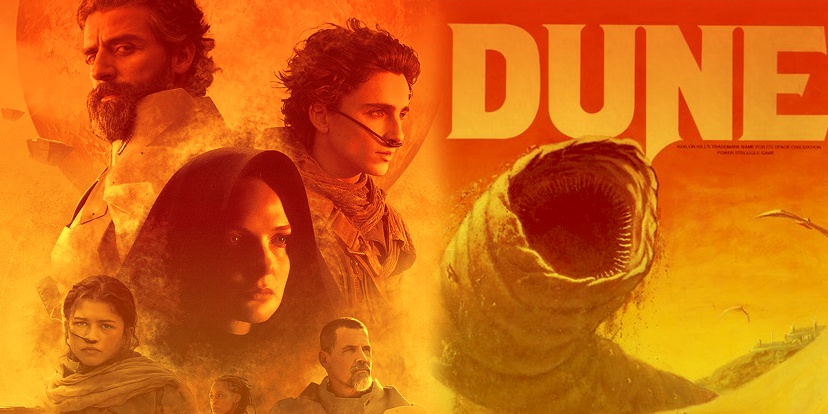 Dune header with movie poster and book cover