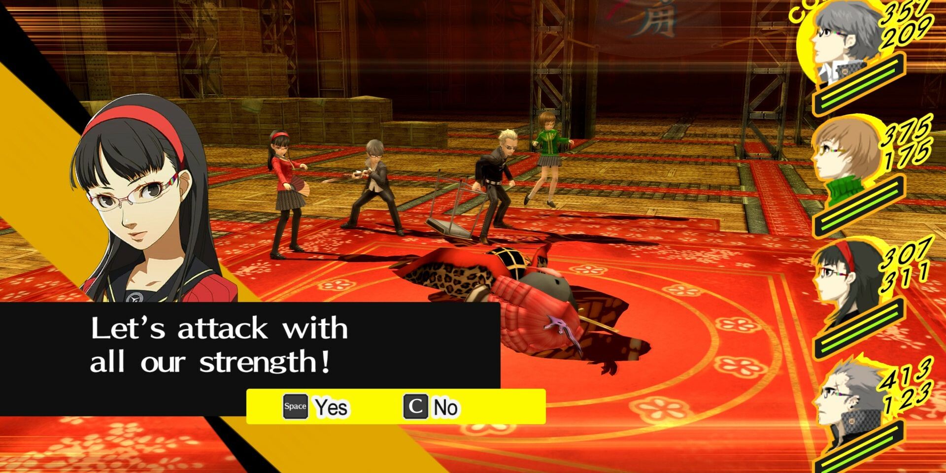 Yukiko asks if it's time for an all out attack in Persona 4 Golden for PC