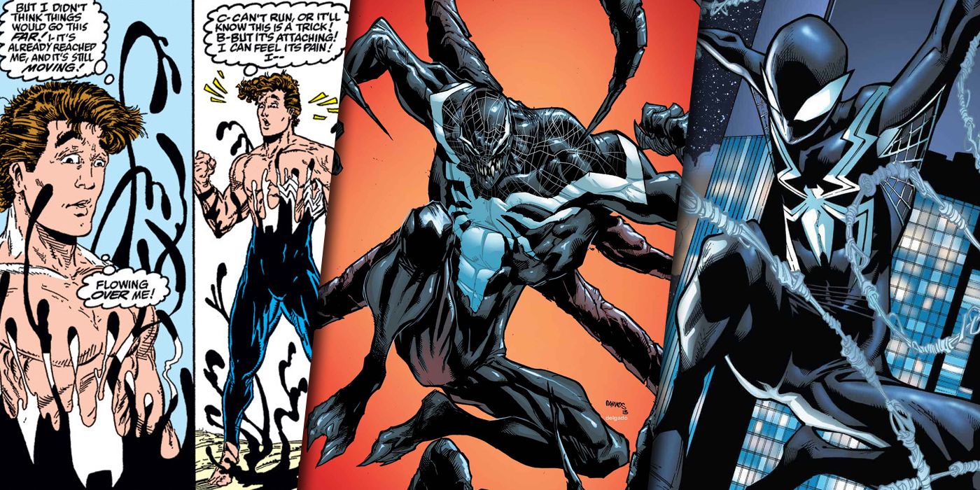 Peter Parker rebonding with the Venom symbiote over the years