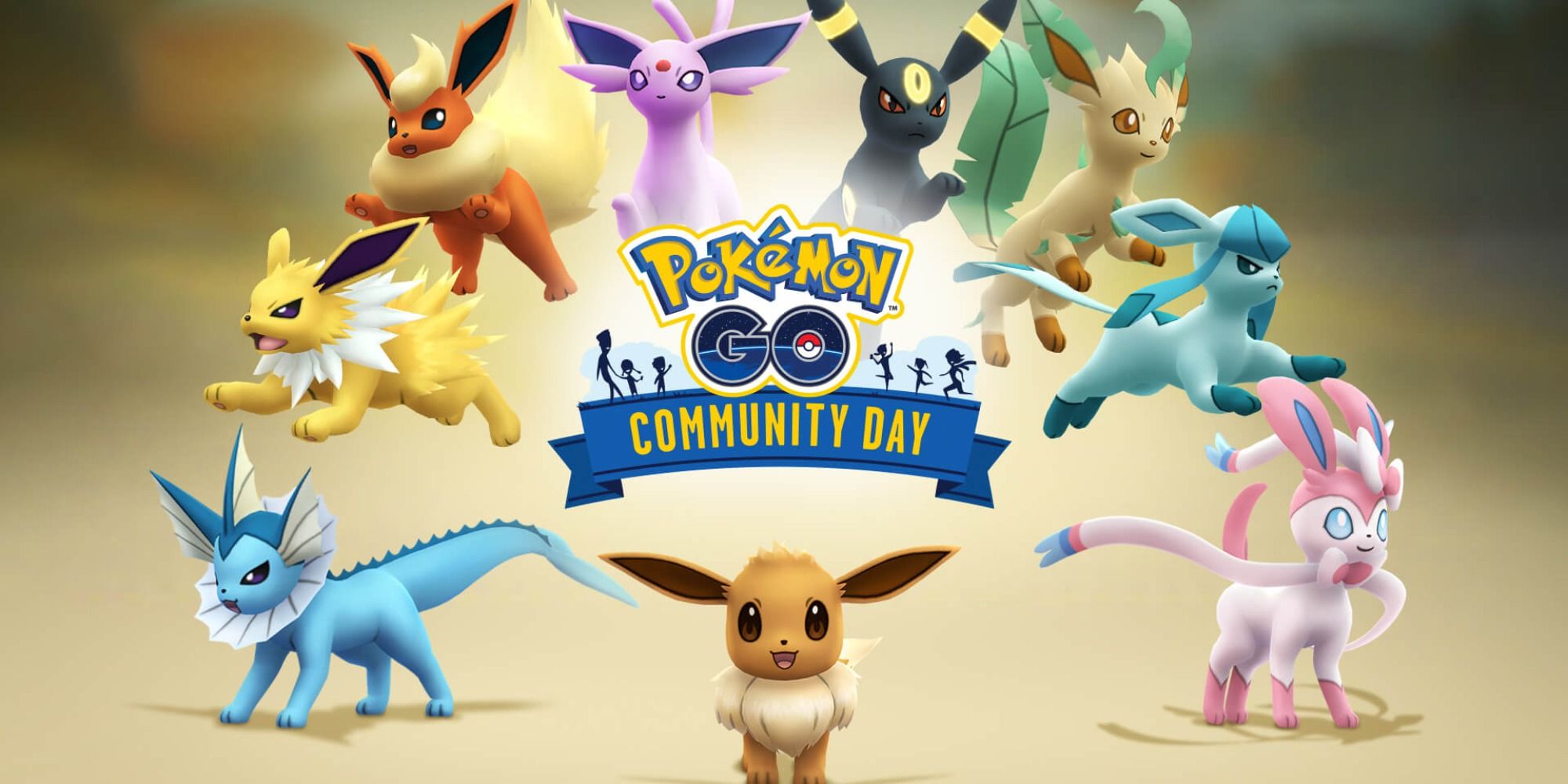 A splash image featuring every Eevee evolution in Pokemon Go