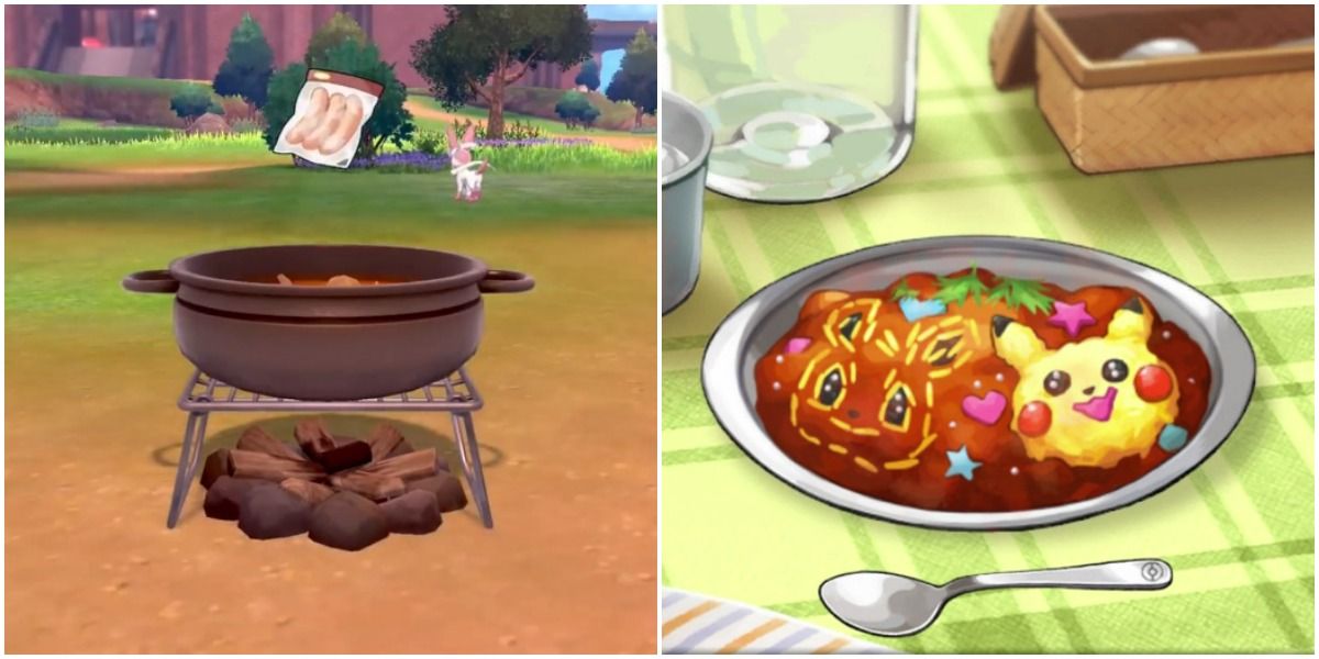 Cooking Curry at Camp, Spicy Decorative Curry in Pokémon Sword and Shield