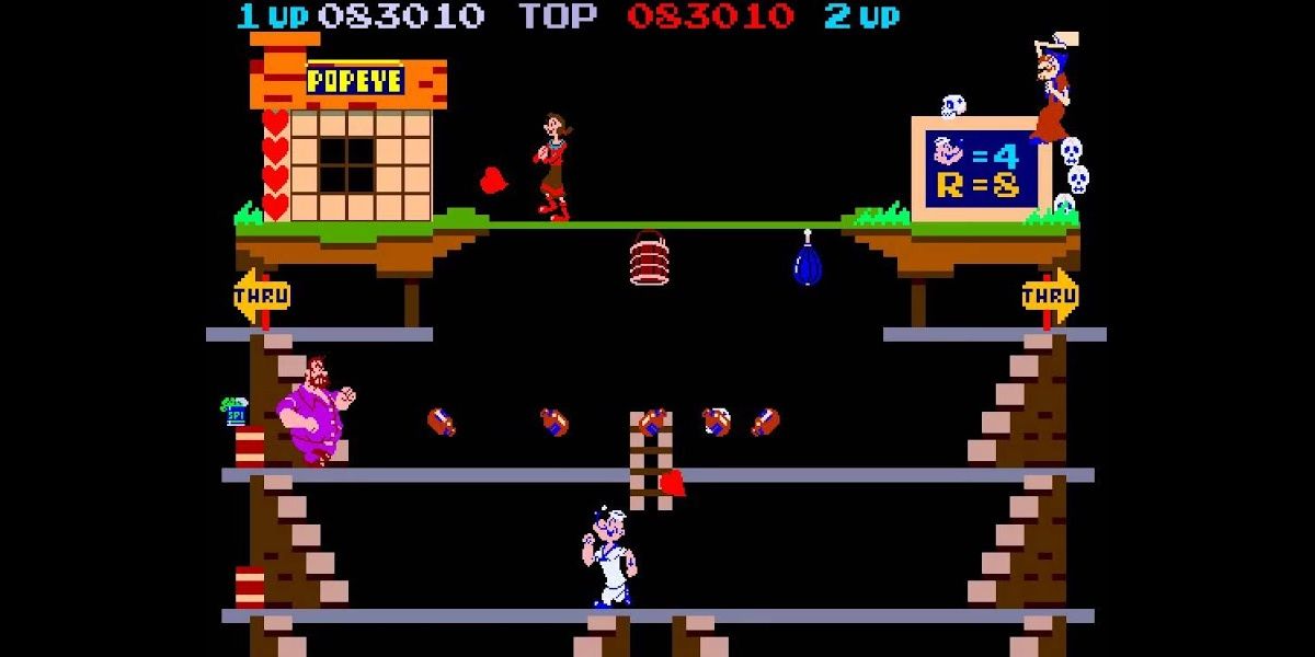 Popeye arcade game level with popeye olive oyl and bluto