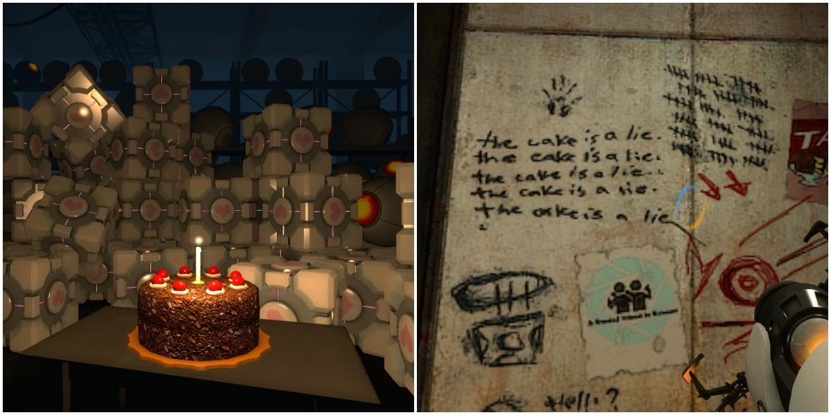 Cake at the end of Portal, the cake is a lie scribbled on the wall