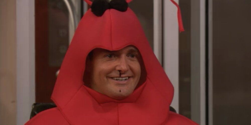 Randy bleeds from the nose in a lobster costume in How I Met Your Mother