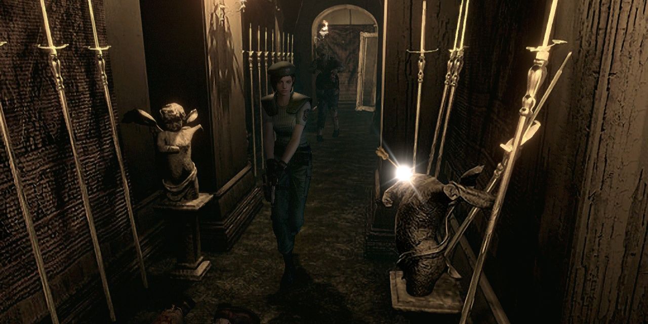 Jill exploring the mansion