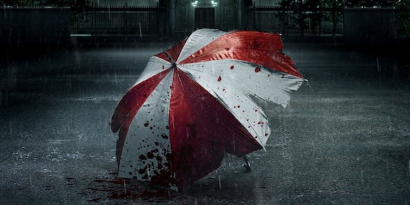 A red and white umbrella from Resident Evil