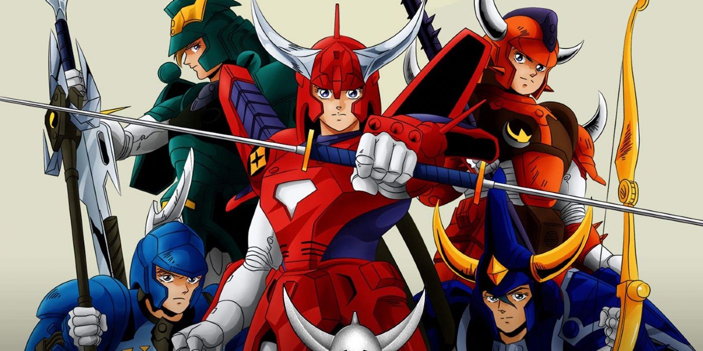 The five Ronin Warriors pose in their color-coded armor in Ronin Warriors.