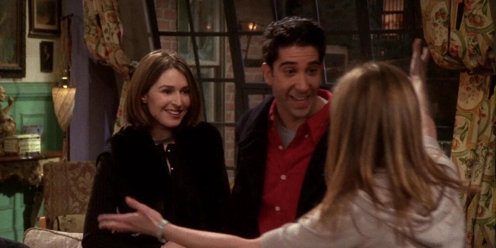 Rachel hugs Ross and Emily weeks before tanking their marriage in Friends