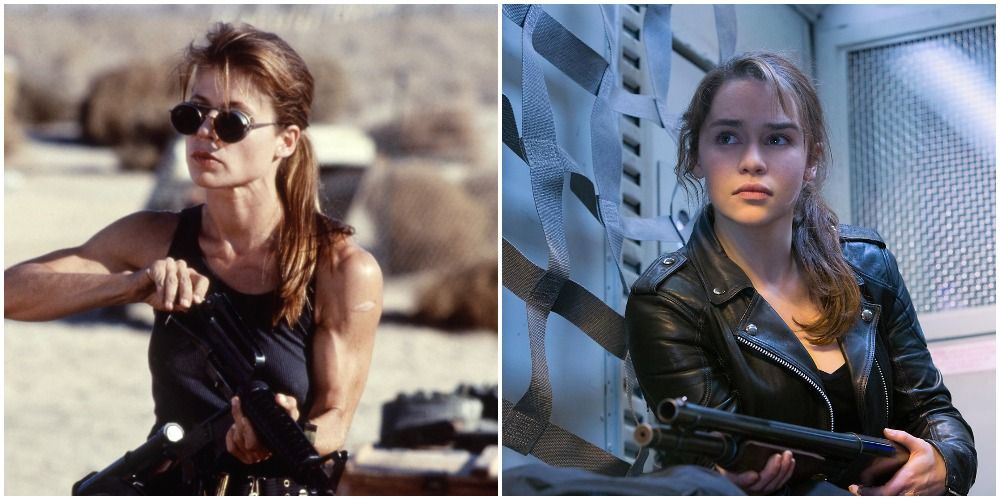 Sarah Connor as portrayed by Linda Hamilton and Emilia Clarke in Terminator