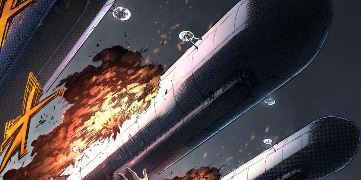 Airships exploding in Attack on Titan