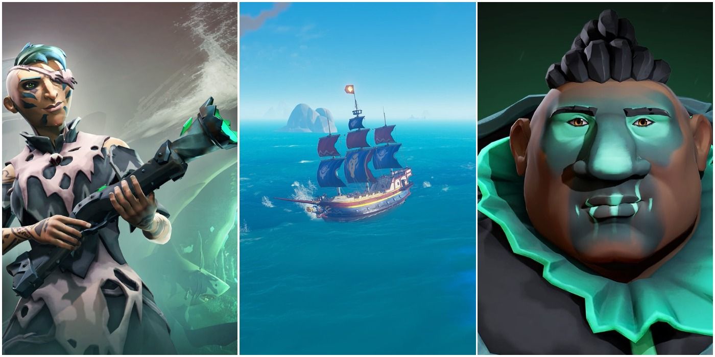Sea of thieves spread with armed pirate ship and painted face